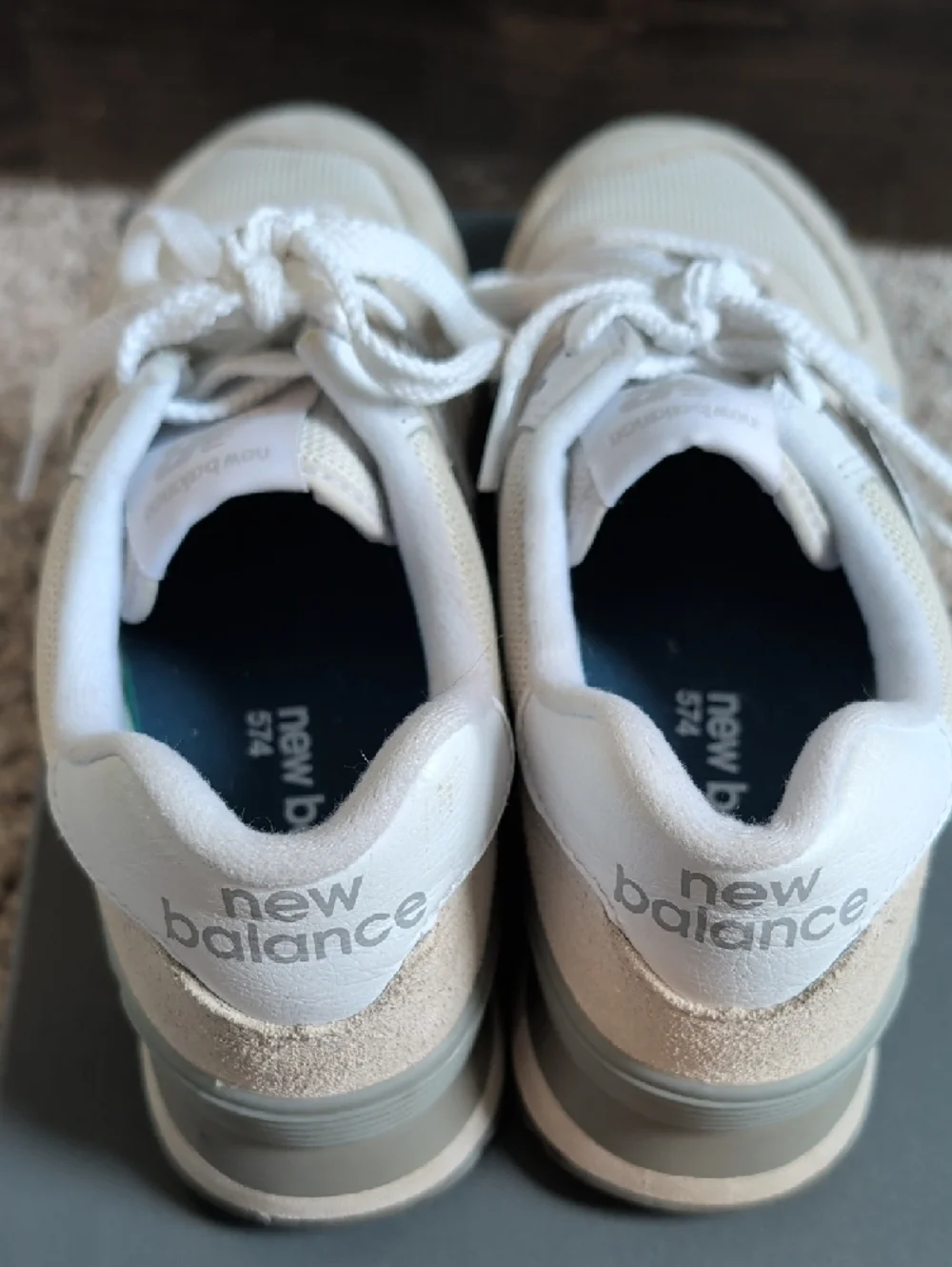 New Balance Beige and White 574 Lifestyle Sneakers - Picture 5 of 7